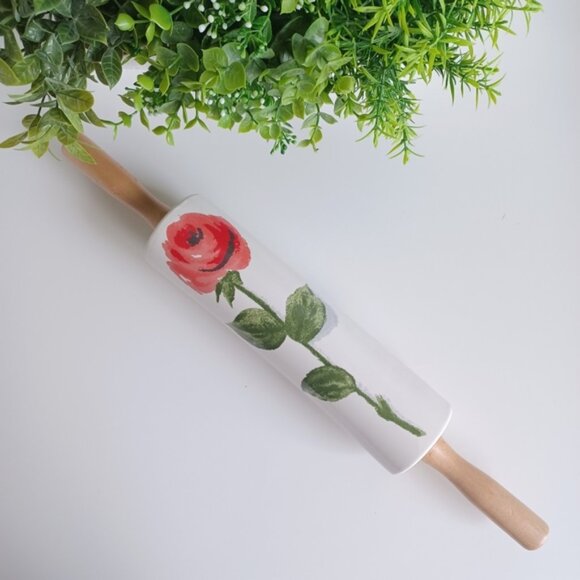 White Porcelain Tray with Red Rose Design | 18.8" L x 4.8" W x 4.5" H - Picture 2 of 2